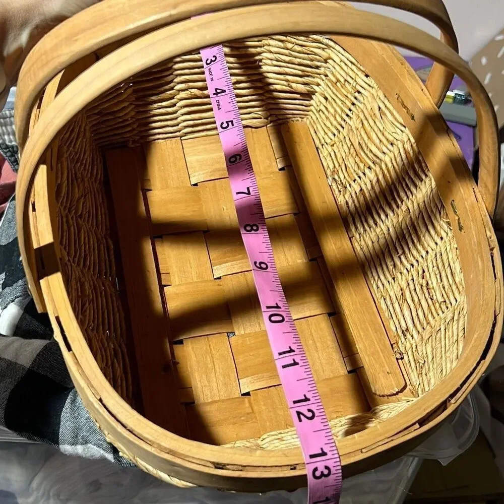 Brown Wooden Woven Double Handled Basket